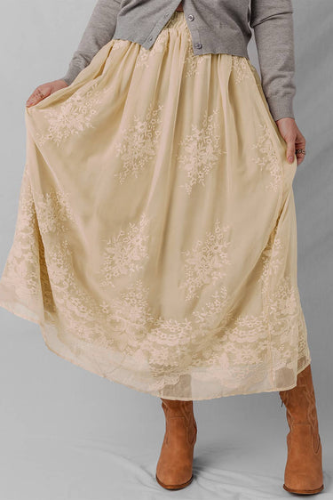 Grace  Embroidered mesh  Maxi Skirt | Layered Lace Detail
